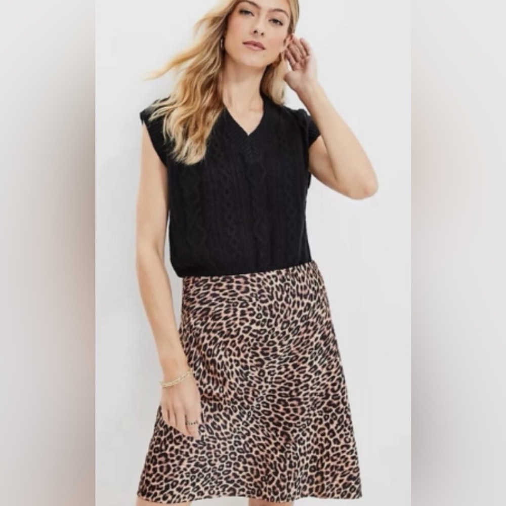 LOFT Brown and White Mini Pencil Skirt Casual